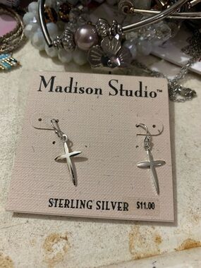 Madison Studio Silver Cross Drop Earrings
